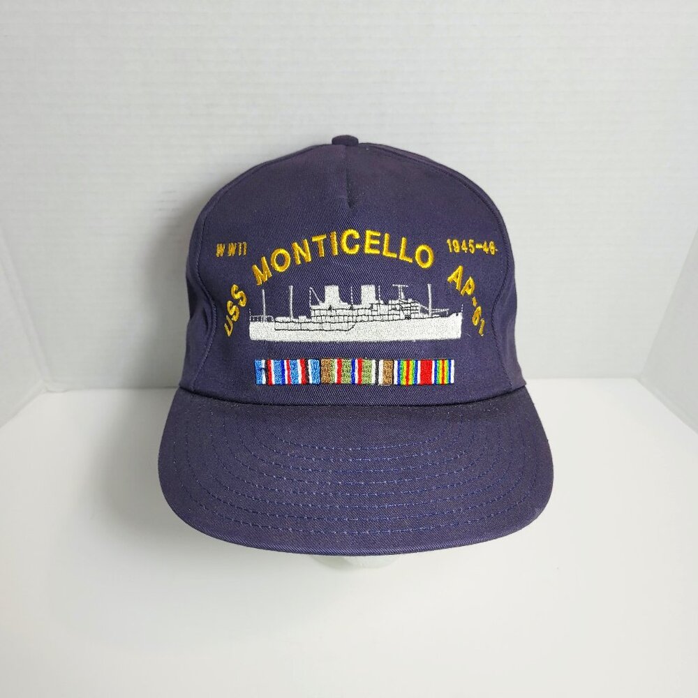 Uss Monticello AP-61 WW II 1945-46 Navy Blue Snap Back USA Hat